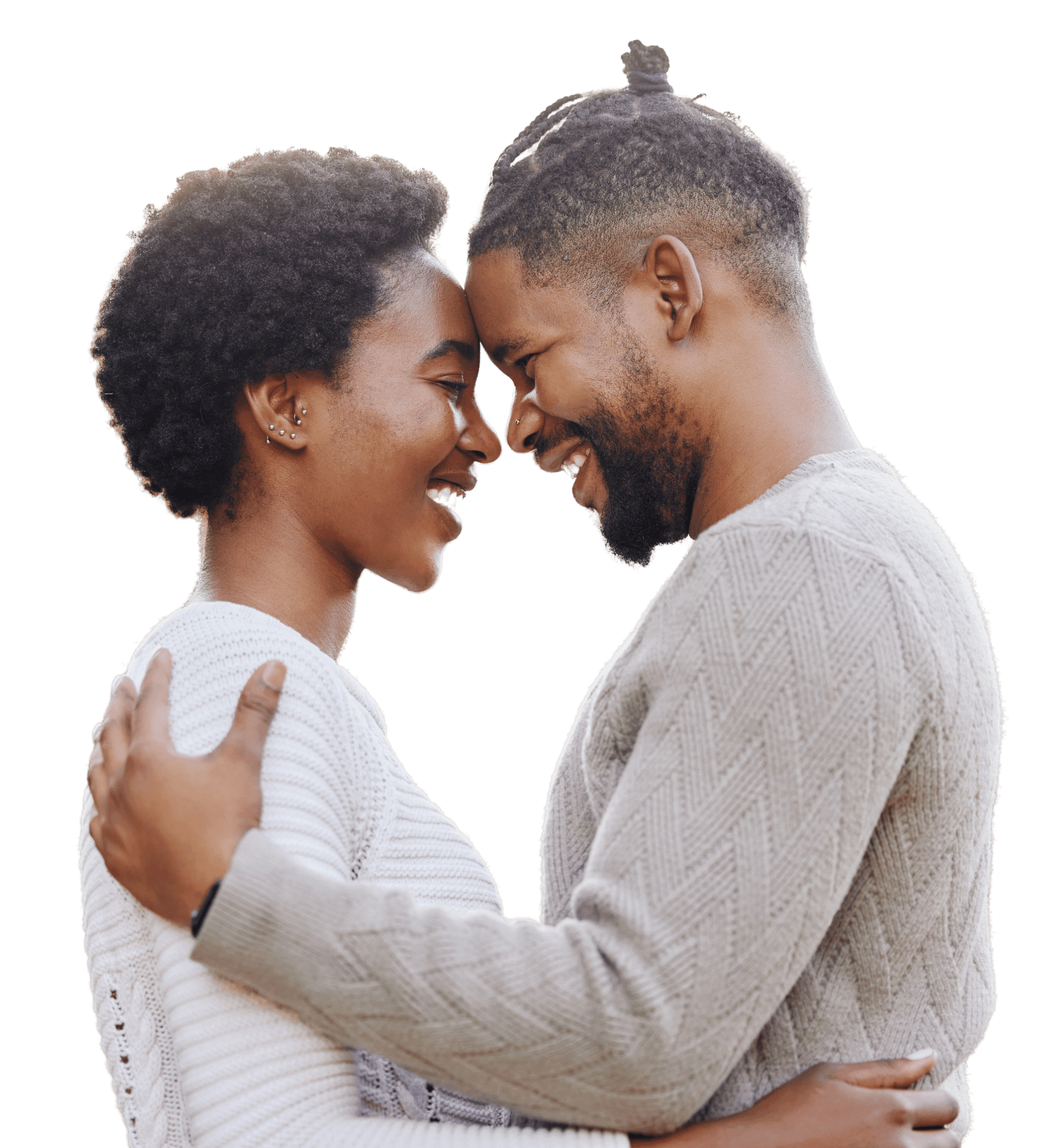 Relationship Reset A happy black couple holding each other face to face and smiling.